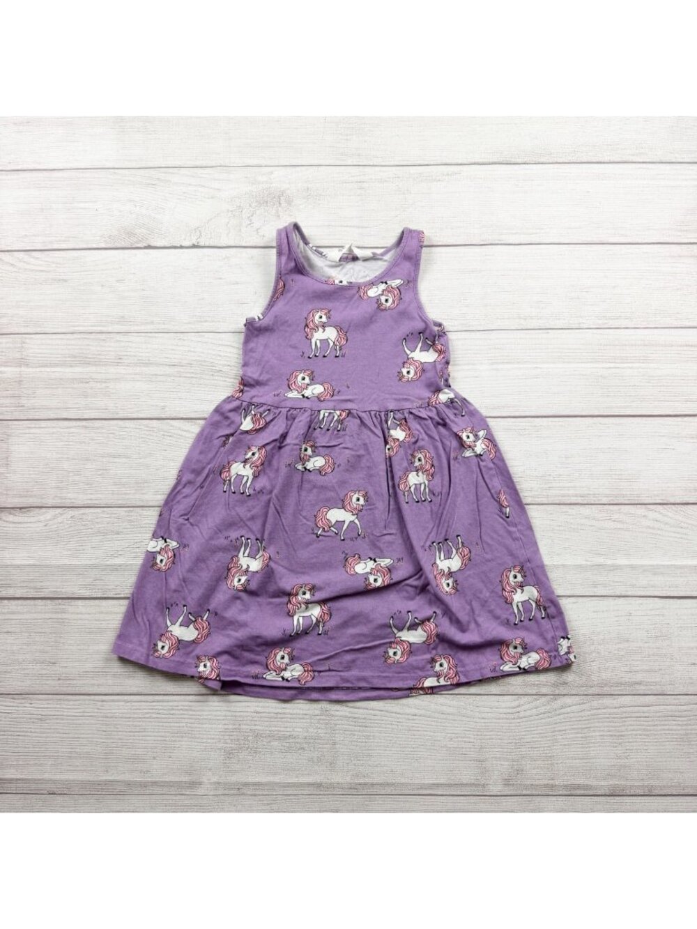 H&M Girls Purple Unicorn Print Sleeveless Dress 6-8